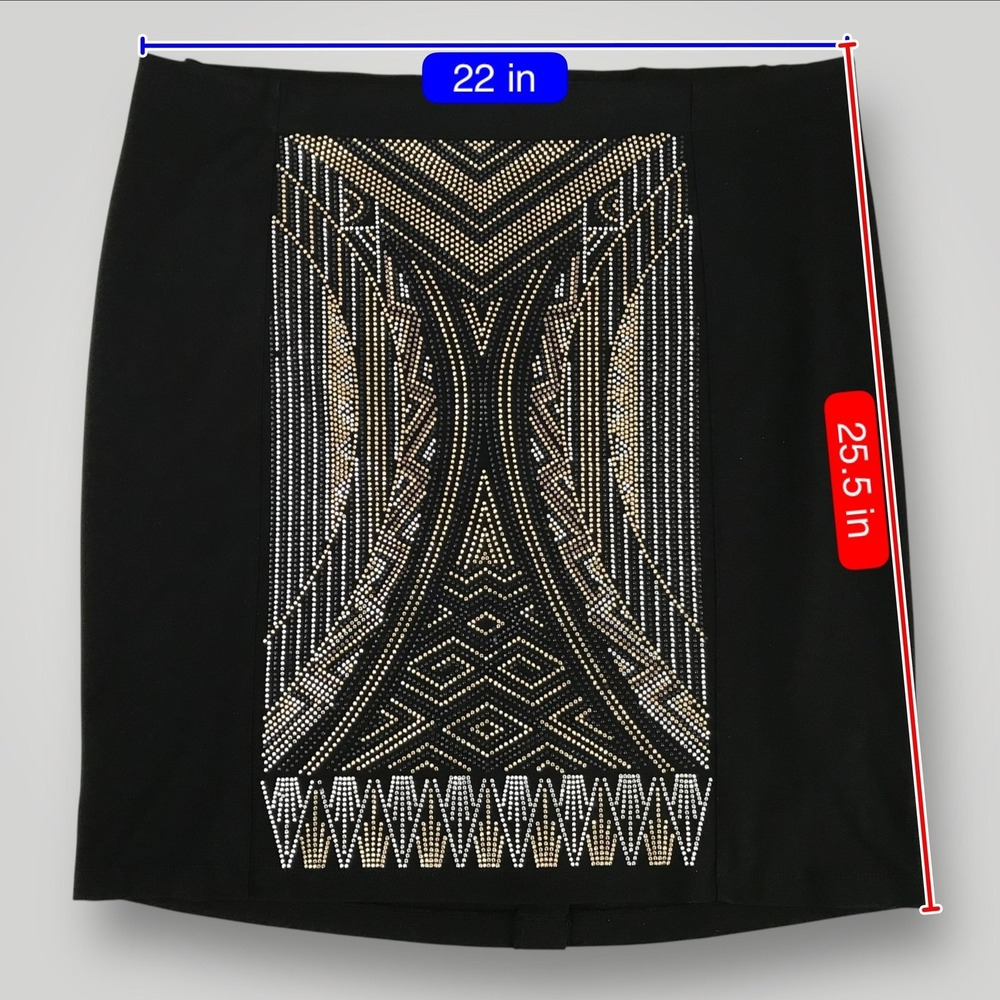 Midnight Velvet Skirt Womens 2X Black Gold Silver Beaded Mini Art Deco Geometric - Picture 7 of 7